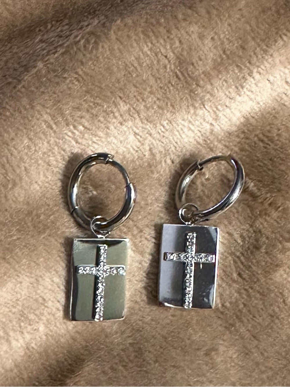 Small Silver Colored Rectangular Cross Earrings - by Lolo’s Jewelry